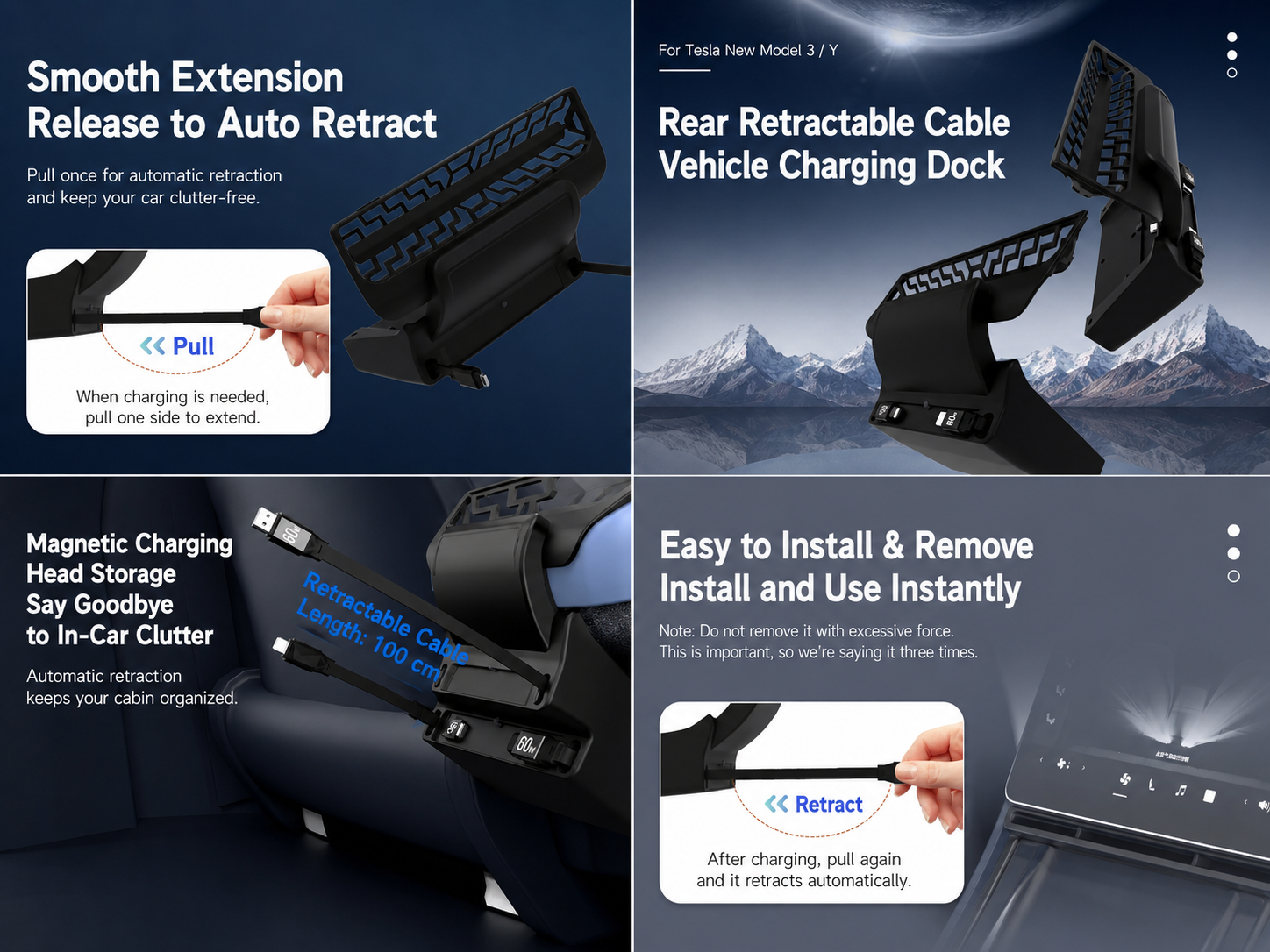 Rear Vent Charging Dock for Tesla Model Y Juniper and Model 3 Highland