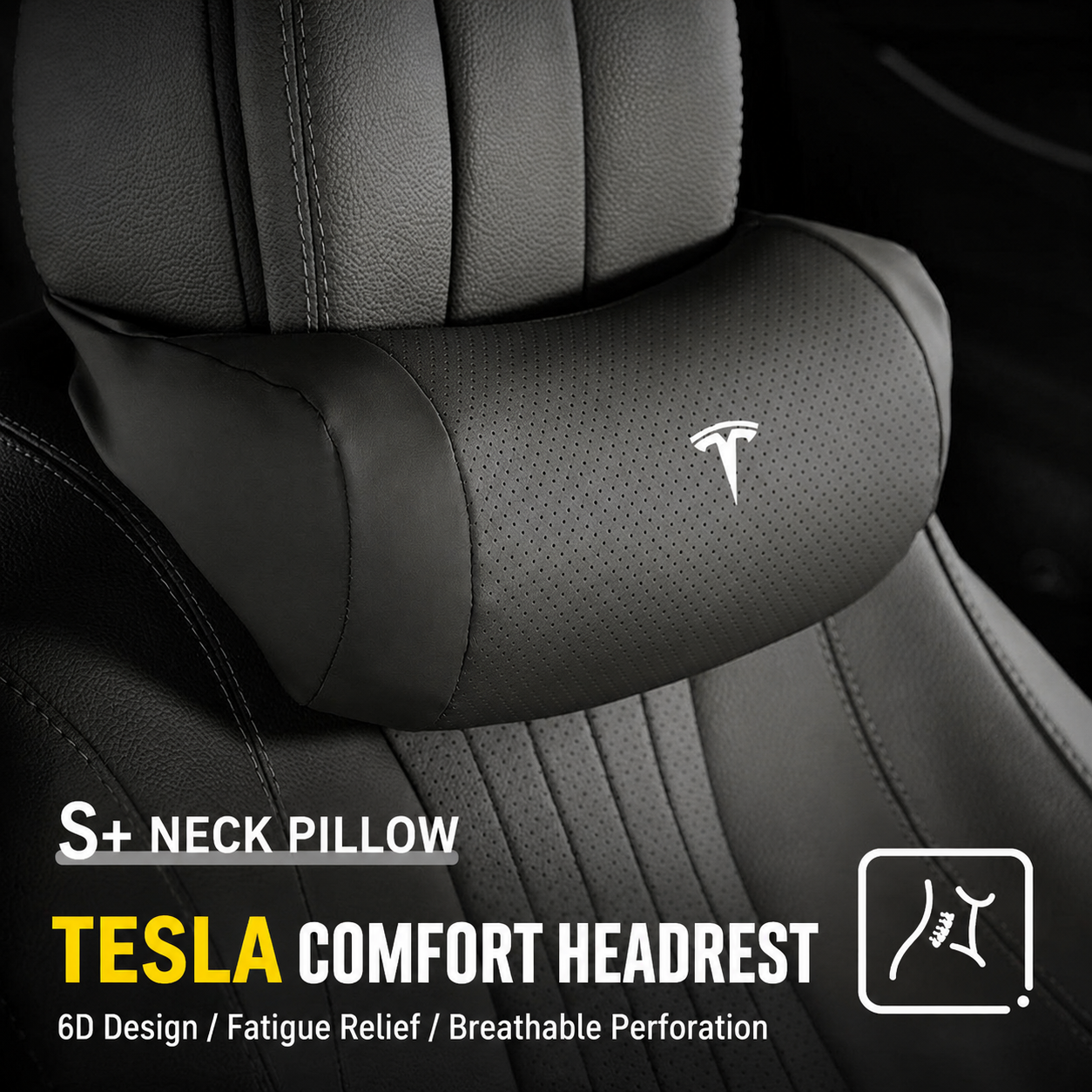 Car Headrest & Neck Support Pillow — Compatible with Tesla Model 3, Y, S, and X