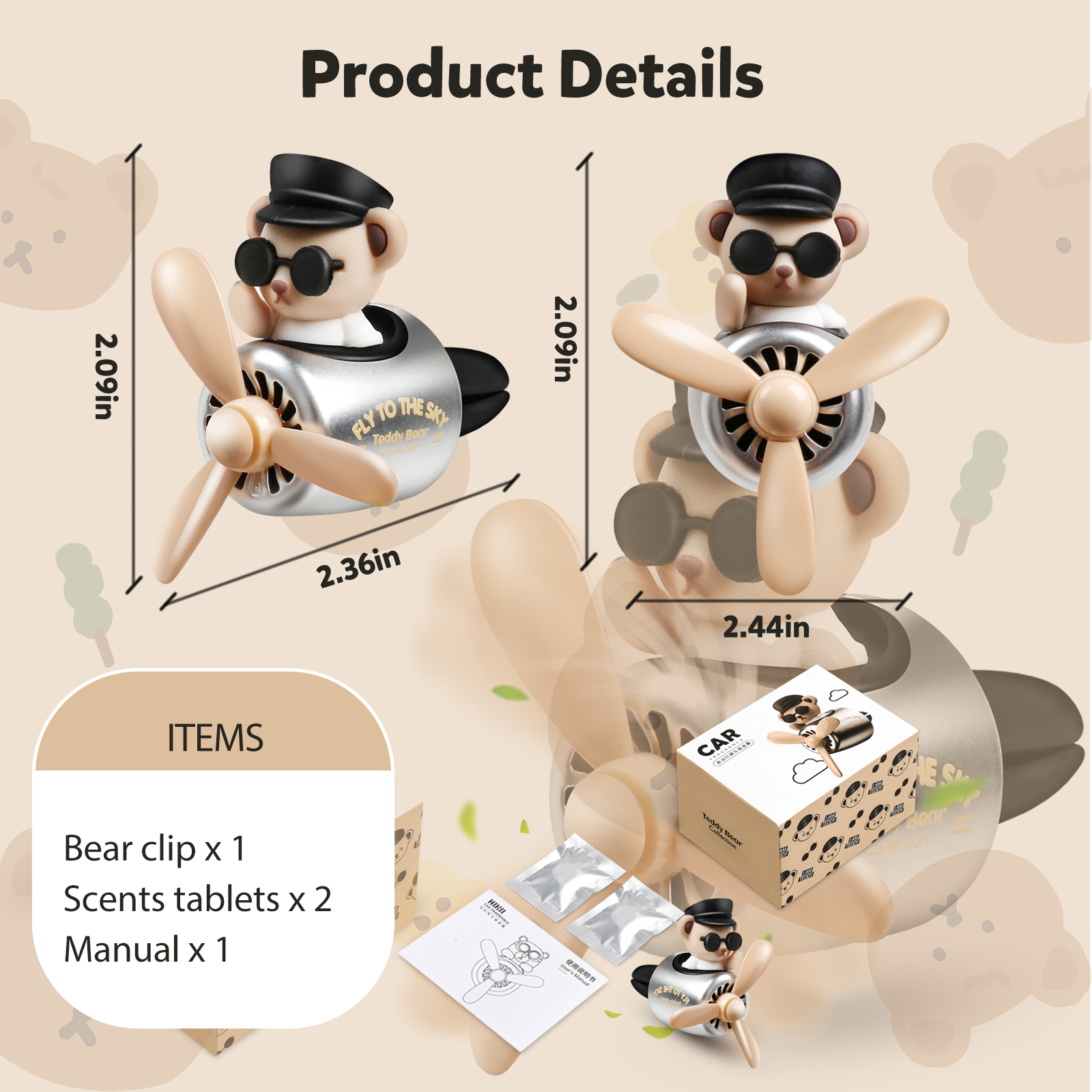 Bear Pilot Car Air Freshener Vent Clip