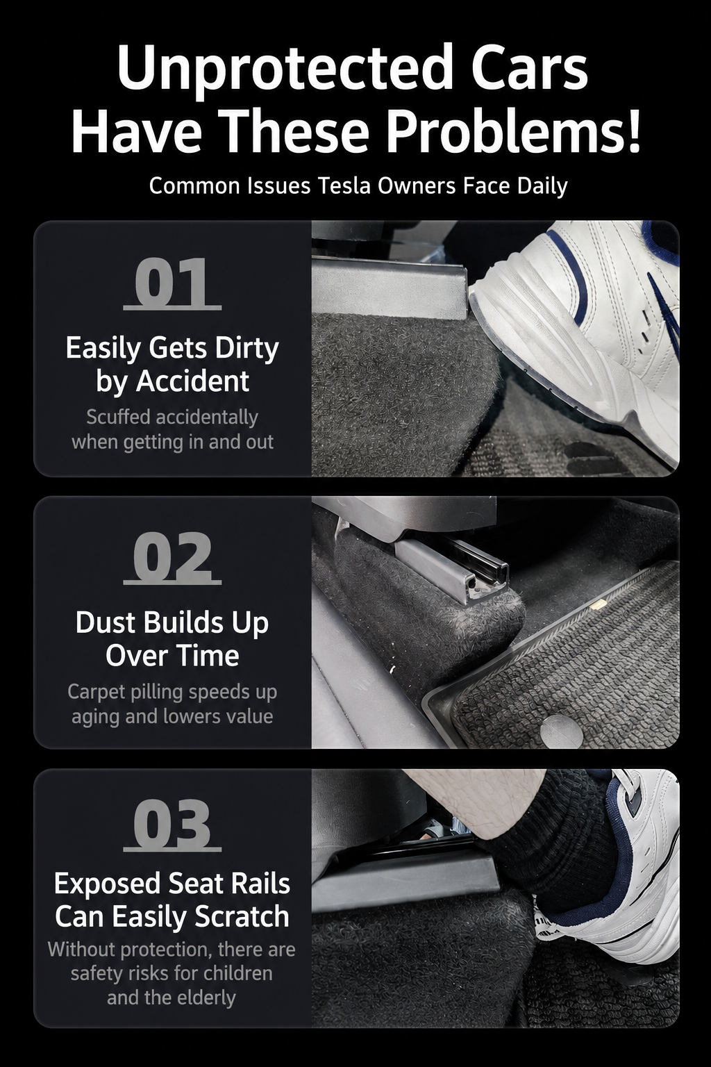 Interior Accessory Kit for New Model Y: Rear Seat Anti-Kick Guards, Under-Seat Corner Protectors, and Seat Rail Covers