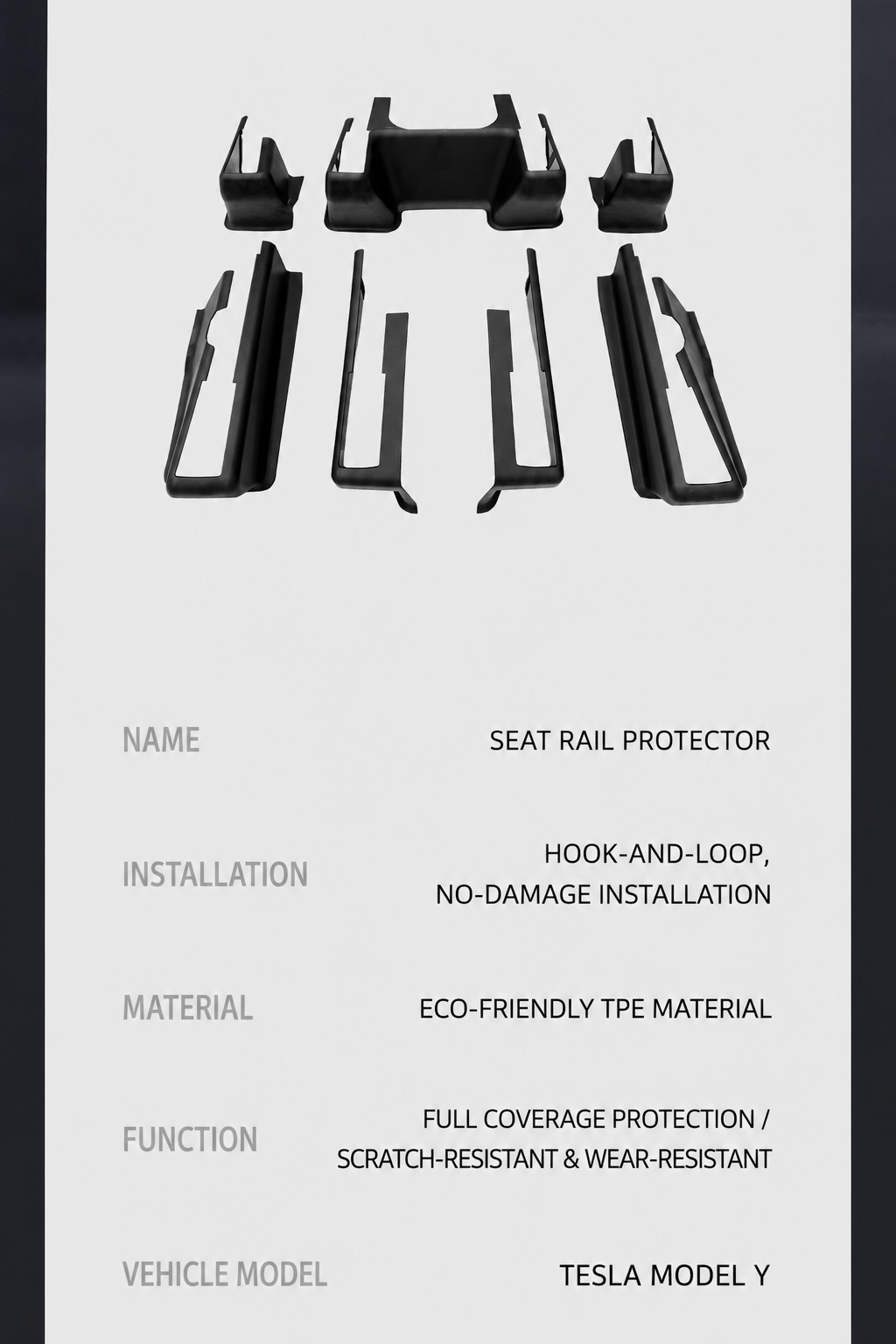 Interior Accessory Kit for New Model Y: Rear Seat Anti-Kick Guards, Under-Seat Corner Protectors, and Seat Rail Covers
