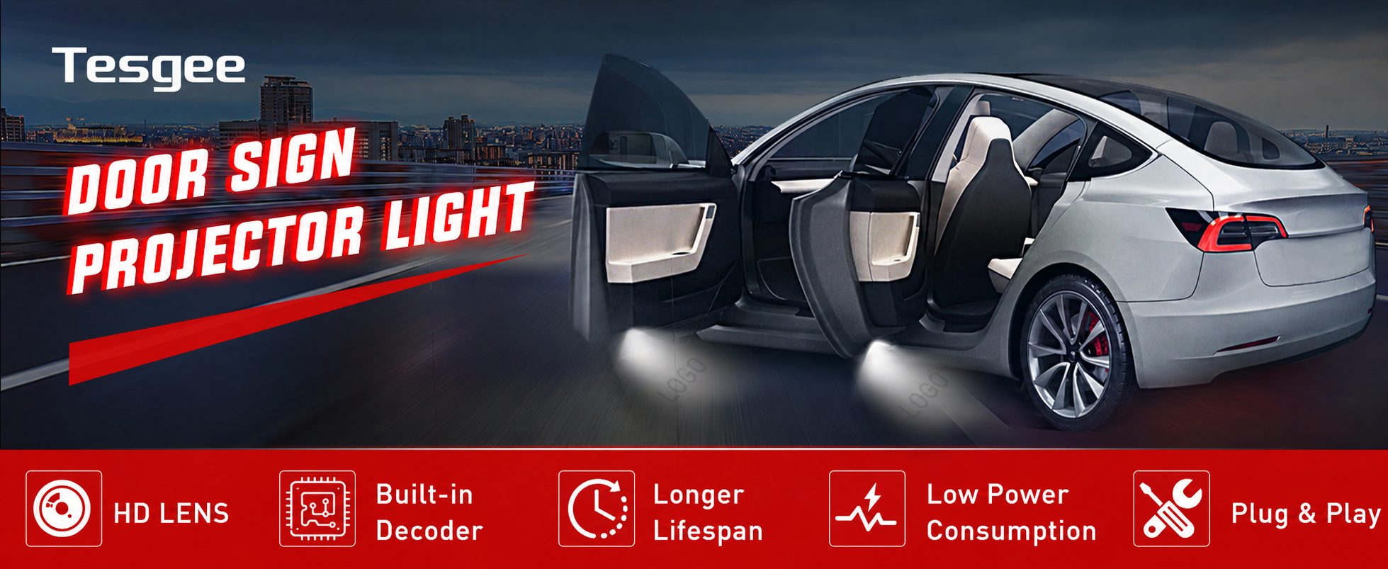 Door Projector Puddle Lights for Tesla Model 3/Y/S/X