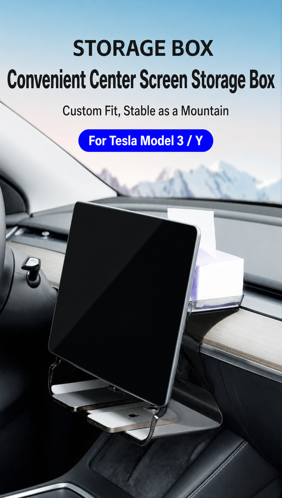 Multifunctional Center Console Storage Box & Screen Organizer — Custom Accessory for Tesla Model 3/Y
