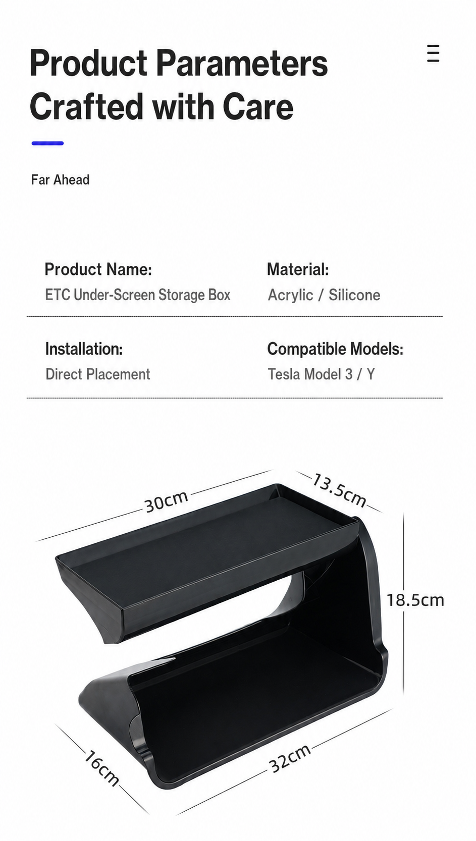Multifunctional Center Console Storage Box & Screen Organizer — Custom Accessory for Tesla Model 3/Y