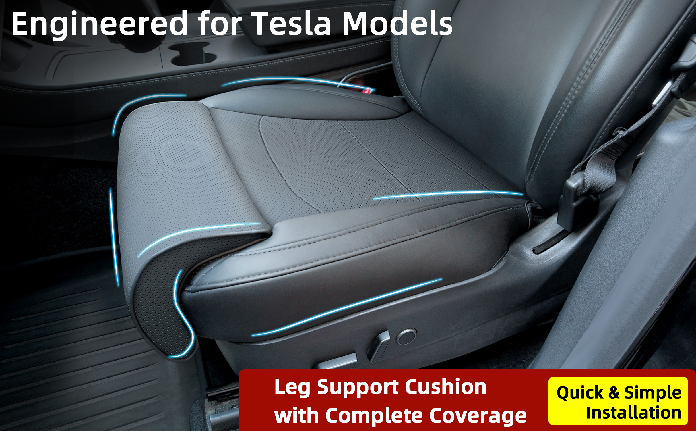 Seat Cushion Cover with Leg Support for Tesla Model 3/Y