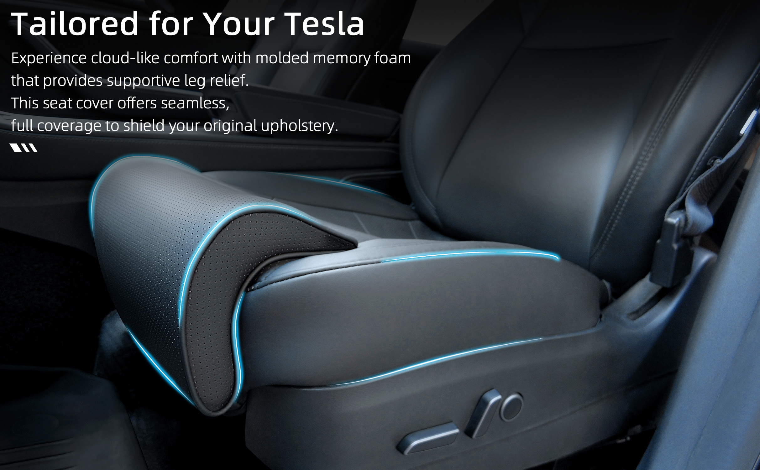 Seat Cushion Cover with Leg Support for Tesla Model 3/Y
