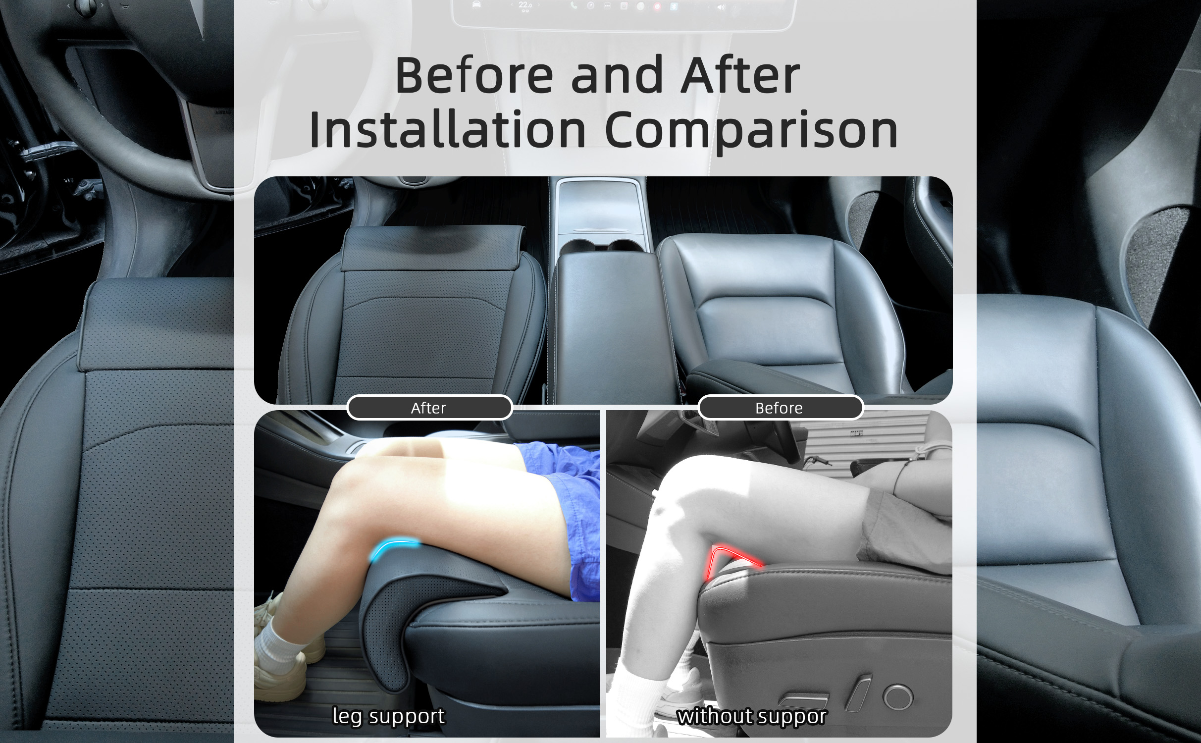 Seat Cushion Cover with Leg Support for Tesla Model 3/Y
