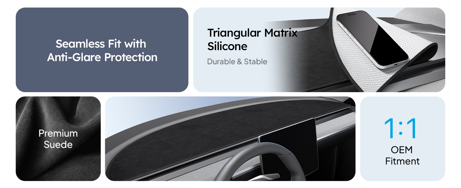 Suede Dashboard Cover for Tesla Model 3 Highland and Model Y