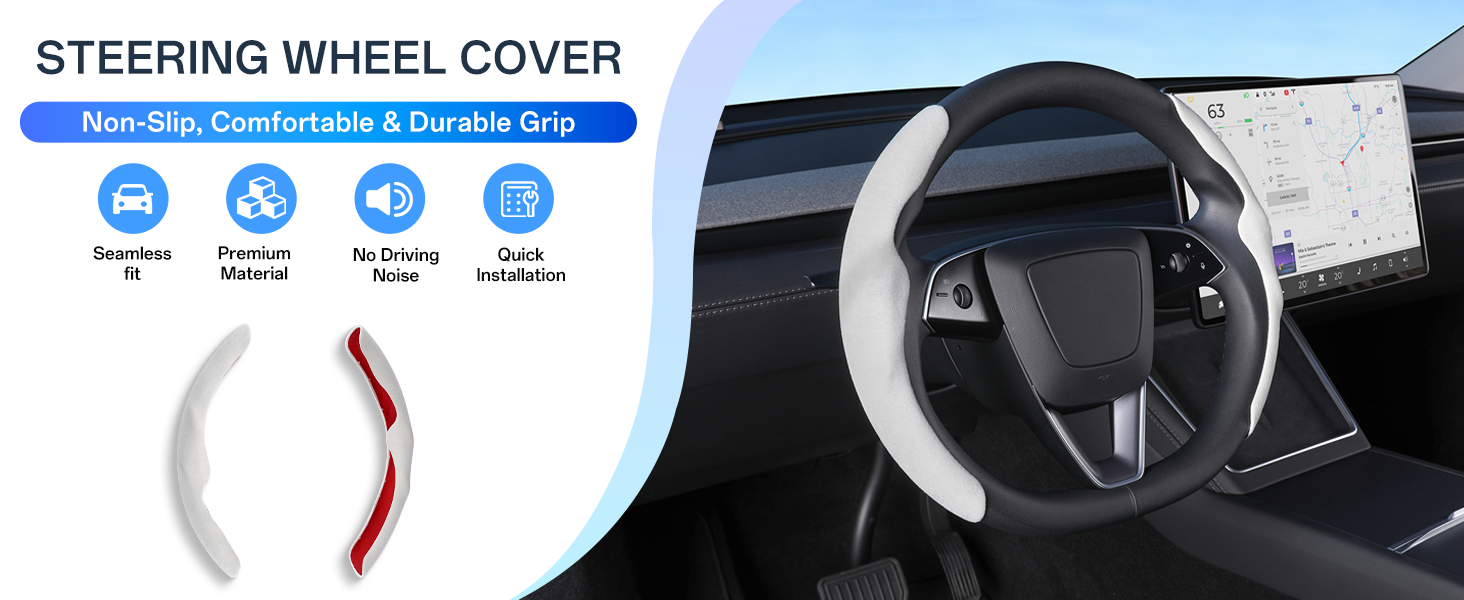Suede Steering Wheel Cover for Tesla Model Y Juniper and Model 3 Highland