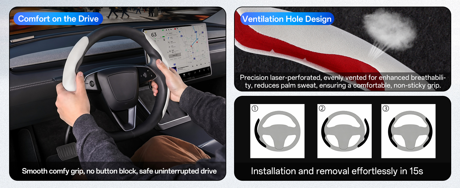 Suede Steering Wheel Cover for Tesla Model Y Juniper and Model 3 Highland