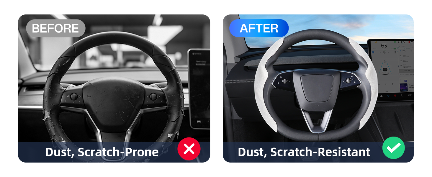Suede Steering Wheel Cover for Tesla Model Y Juniper and Model 3 Highland
