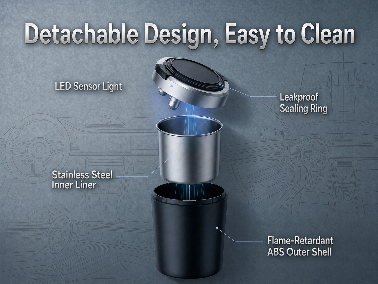 Portable Car Ashtray with LED Light